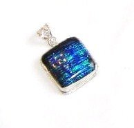 PN006 Deep Ocean Colored Dichroic Glass Silver Pendant - SOLD