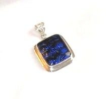 Deep Ocean Colored Dichroic Glass Silver Pendant