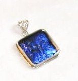 Deep Ocean Colored Dichroic Glass Silver Pendant