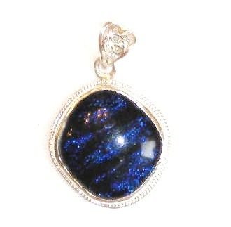 Deep Ocean Colored Dichroic Glass Silver Pendant