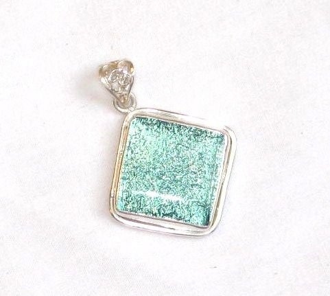 Sky Blue Colored Dichroic Glass Silver Pendant