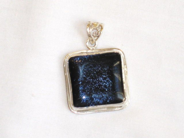 Deep Ocean Colored Dichroic Glass Silver Pendant
