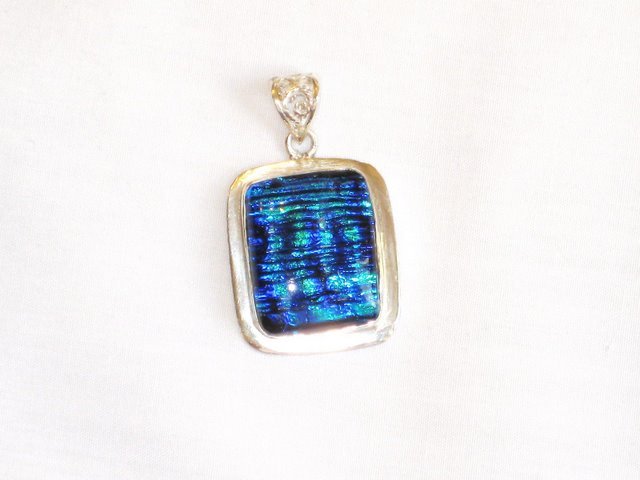 PN015 Deep Ocean Colored Dichroic Glass Silver Pendant - SOLD