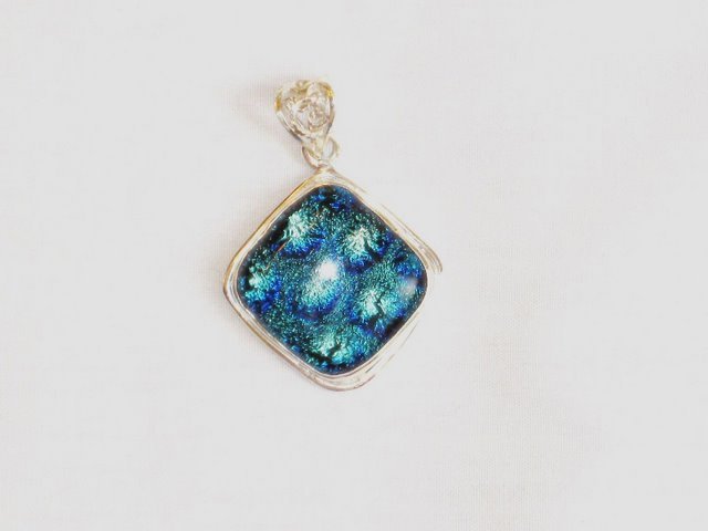 Deep Ocean Colored Dichroic Glass Silver Pendant