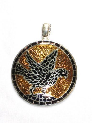 Flying Eagle - Enameled Pendant in Sterling Silver