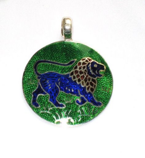 Blue Lion - Enameled Pendant in Sterling Silver