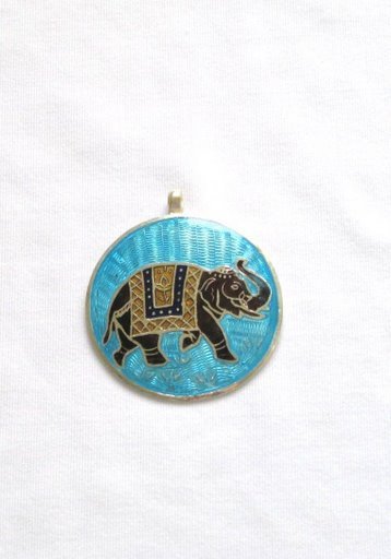 Elephant - Enameled Pendant in Sterling Silver