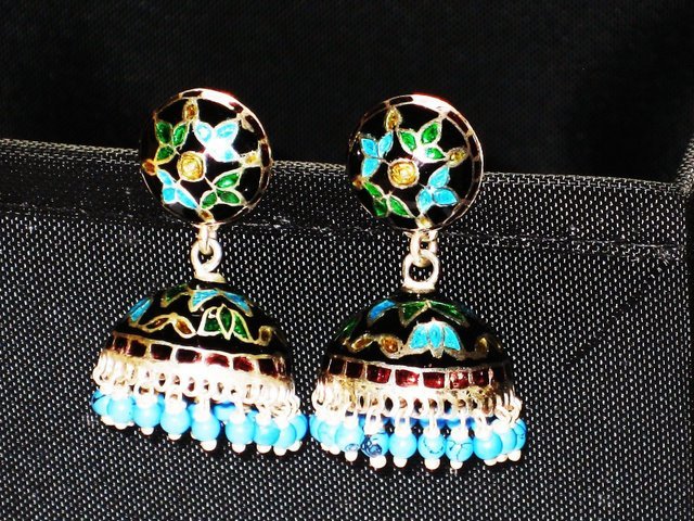 MN216 Enameled Meenakari Umbrella Chandeliers in Sterling Silver