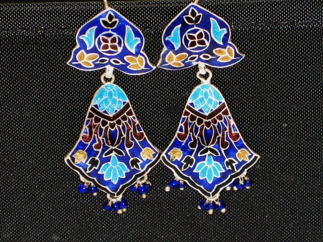 MN225 Enameled Meenakari Chandeliers in Sterling Silver