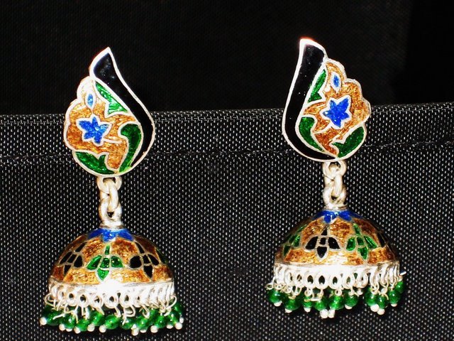 SOLD - MN227 Enameled Meenakari Umbrella Chandeliers in Sterling Silver