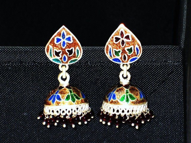 MN230 Enameled Meenakari Umbrella Chandeliers in Sterling Silver