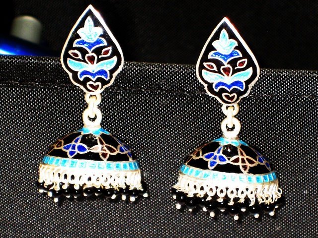 MN239 Enameled Meenakari Umbrella Chandeliers in Sterling Silver