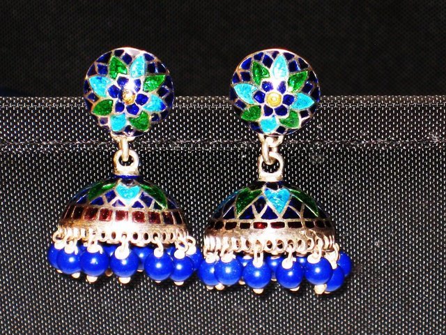 SOLD - MN241 Enameled Meenakari Umbrella Chandeliers in Sterling Silver