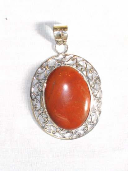 PN302 Red Jasper Pendant in Sterling Silver