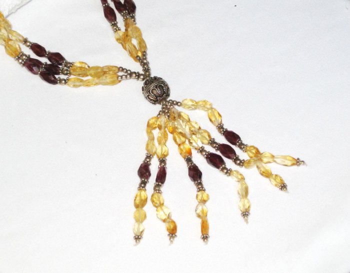 ST118 Citrine and Garnet Necklace in Sterling Silver