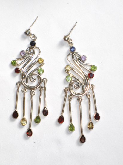 ER055 Mixed Cut Stones Earrings in Sterling Silver