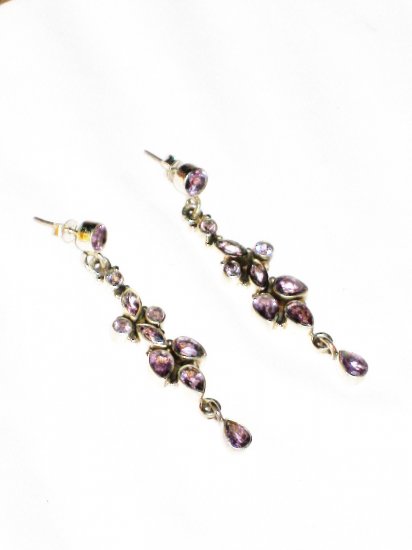 SOLD - ST581 Cut Stone Amethyst Earrings in Sterling Silver