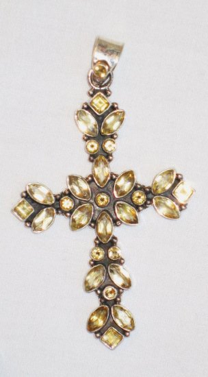 PN097 Citrine Cross Pendant in Sterling Silver