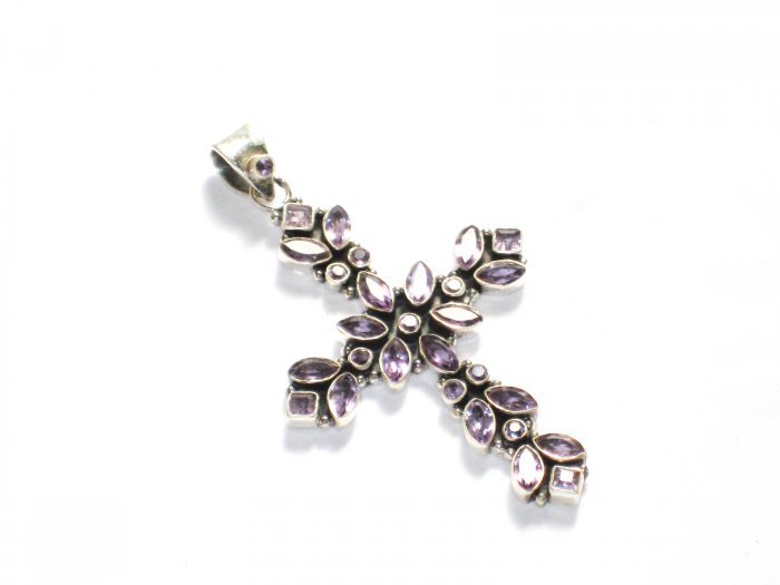 ST248 Amethyst Cross Pendant in Sterling Silver