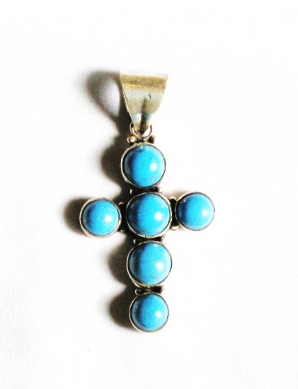 PN255 Turquoise Cross Pendant in Sterling Silver