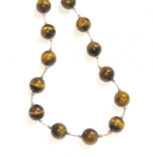 ST306 Tiger's Eye 18 Inch Necklace in Sterling Silver