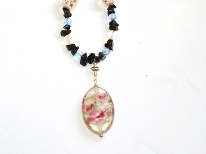ST294 Murano Glass Necklace, Earrings and Bracelet in Sterling Silver