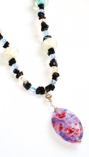 ST298 Murano Glass Necklace, Earrings and Bracelet in Sterling Silver
