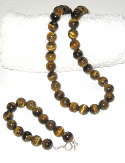 ST305 Tiger's Eye Necklace and Bracelet in Sterling Silver