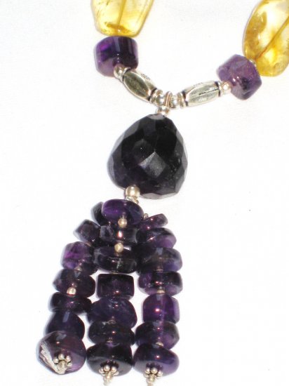 ST114 Citrine, Carnelian and Citrine Necklace in Sterling Silver