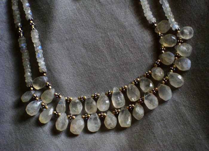 ST593 Moonstone Necklace and Earrings in Sterling Silver