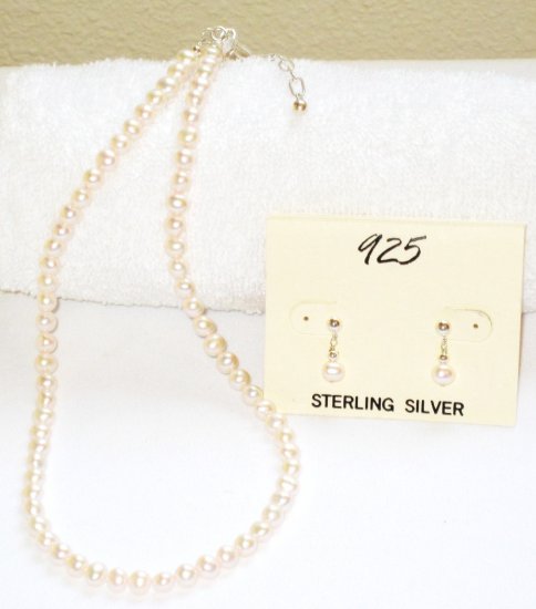 ST310 Pearl Necklace and Earrings Set in Sterling Silver
