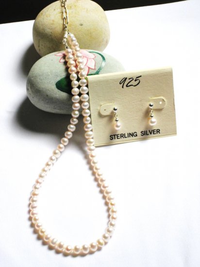 ST326 Pearl Necklace and Earrings Set in Sterling Silver