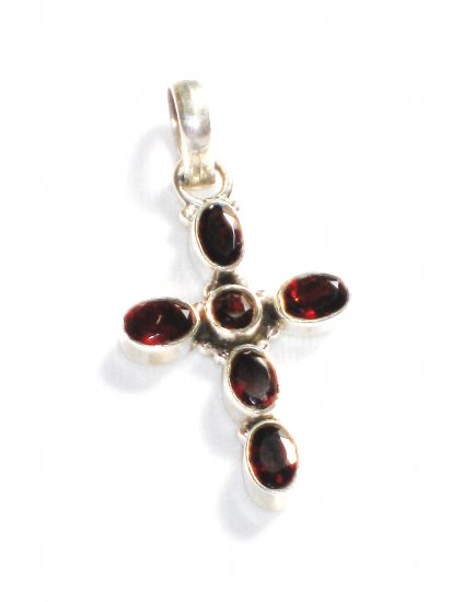 ST225 Garnet Cross Pendant in Sterling Silver - SOLD
