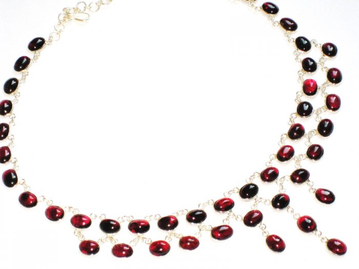 ST373 Garnet Necklace and Bracelet Set in Sterling Silver