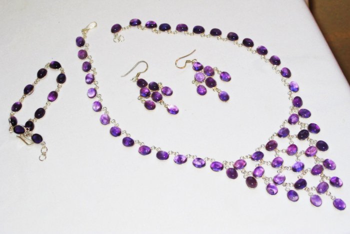 ST324 Amethyst Necklace and Earrings Set in Sterling Silver