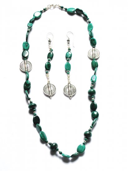 ST190 Malachite Necklace and Earrings Set in Sterling Silver