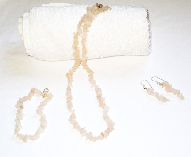 ST312 Rose Quartz Necklace, Earrings and Bracelet Set in Sterling Silver