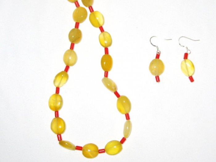 ST467 Citrine and Coral Necklace and Earrings Set in Sterling Silver