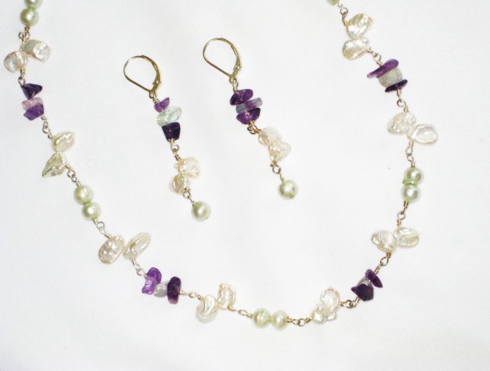 ST604 Pearl Necklace, Bracelet and Earrings Set in Sterling Silver