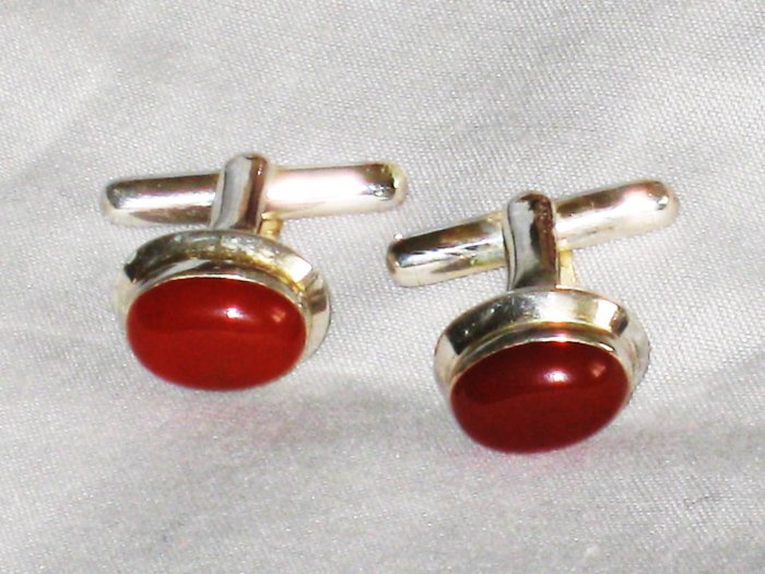 ST642 Carnelian Cufflinks in Sterling Silver