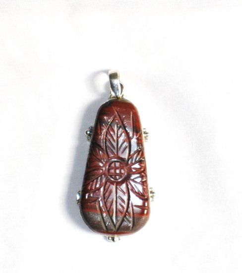 PN137 Carved Red Jasper Pendant