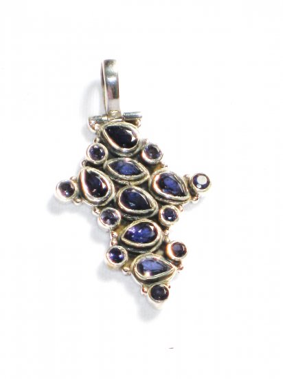 ST217 Blue Cuboc Zirconia Pendant in Sterling Silver