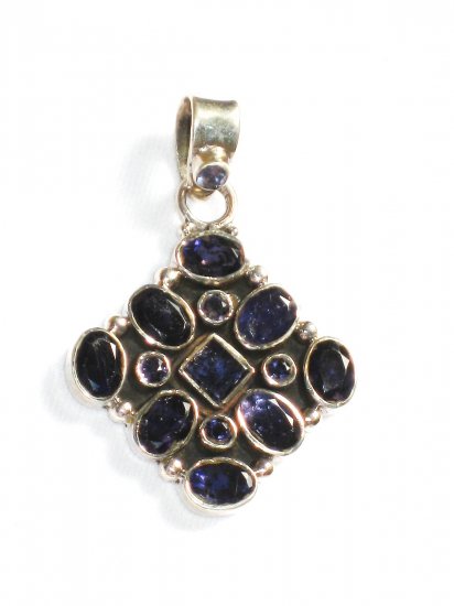 ST222 Blue Cuboc Zirconia Pendant in Sterling Silver