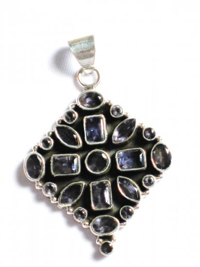 ST224 Blue Cuboc Zirconia Pendant in Sterling Silver