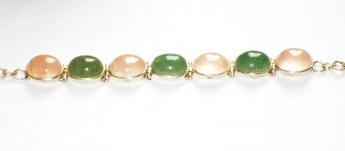 ST149 Green Onyx and Rose Quartz Bracelet in Sterling Silver
