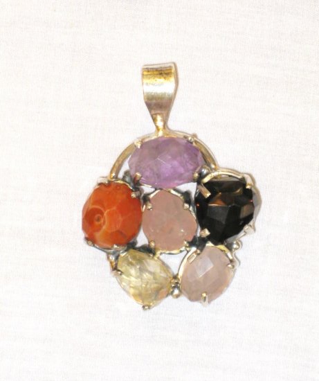 PN386 Mixed Stones Pendant in Sterling Silver