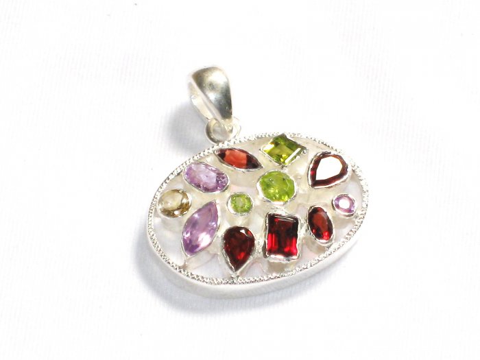 ST207 Mixed Stones Pendant in Sterling Silver