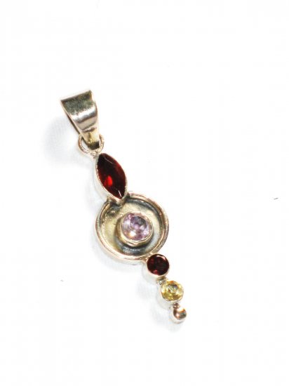ST219 Cut Stone Garnet, Amethyst and Citrine Pendant in Sterling Silver - SOLD OUT
