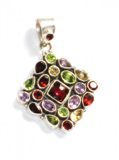 ST240 Cut Stone Mixed Stones Pendant in Sterling Silver
