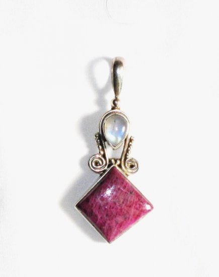 PN149 Pink Agate and Moonstone Pendant in Sterling Silver